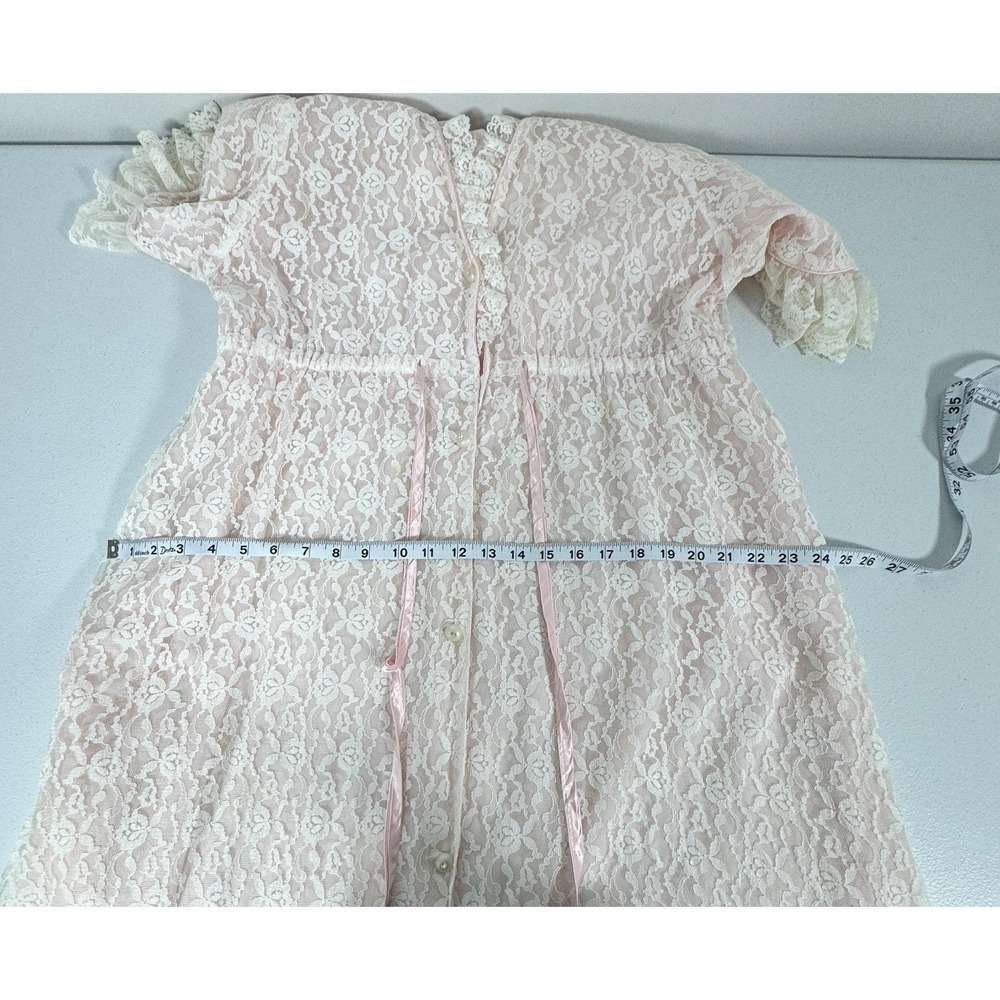 Vintage Pink Lace Maxi Robe Sheer Overlay Pockets Tie Waist Romantic M READ - Picture 11 of 16